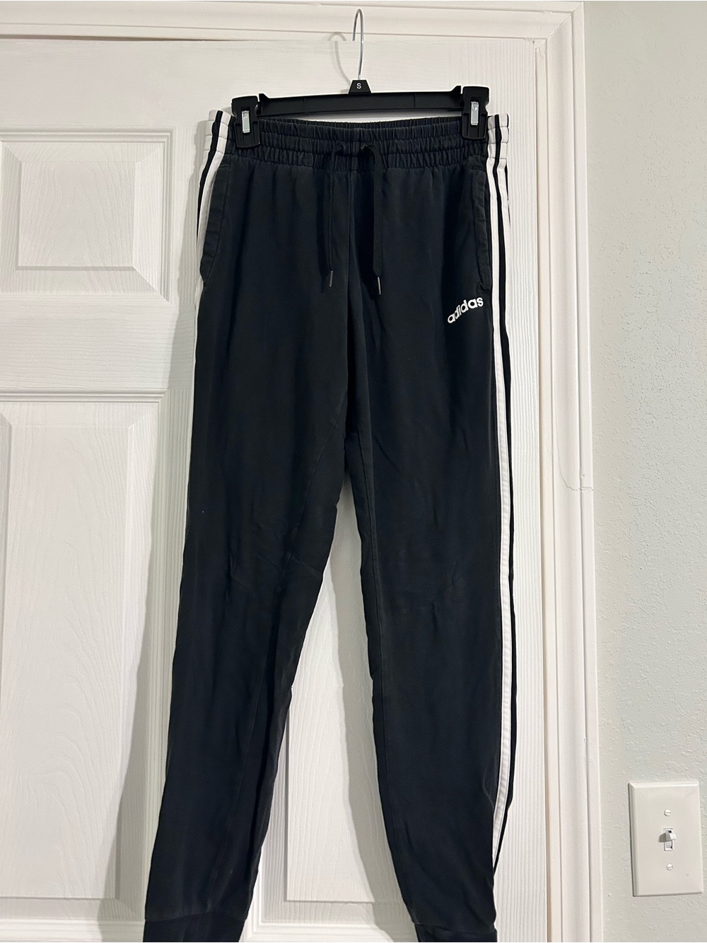 Adidas Black Joggers with White Side Stripes